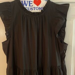 J. Crew Womens medium black Tiered Ruffle Sleeve Cotton Poplin Maxi Dress